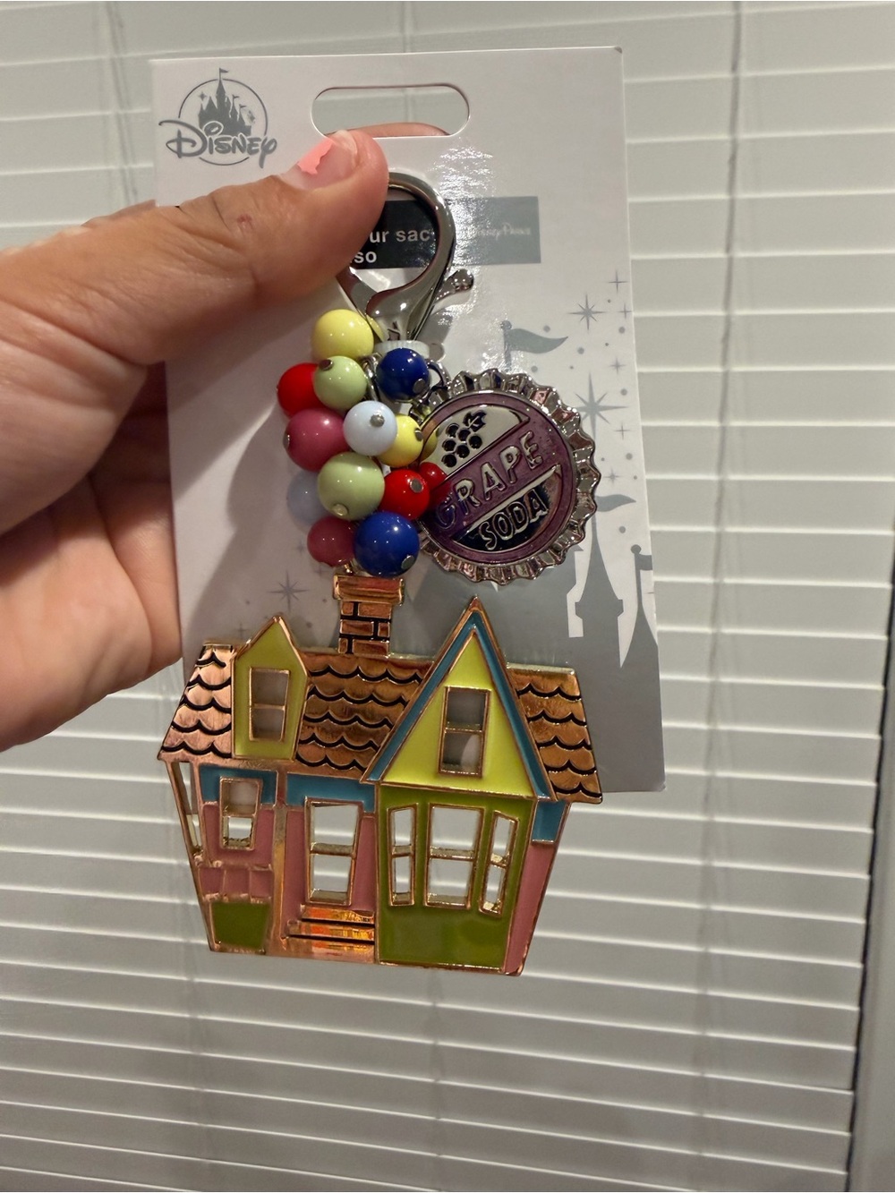 Disney Enamel Up House with grape soda Keychain with Multicolor Bead Charm